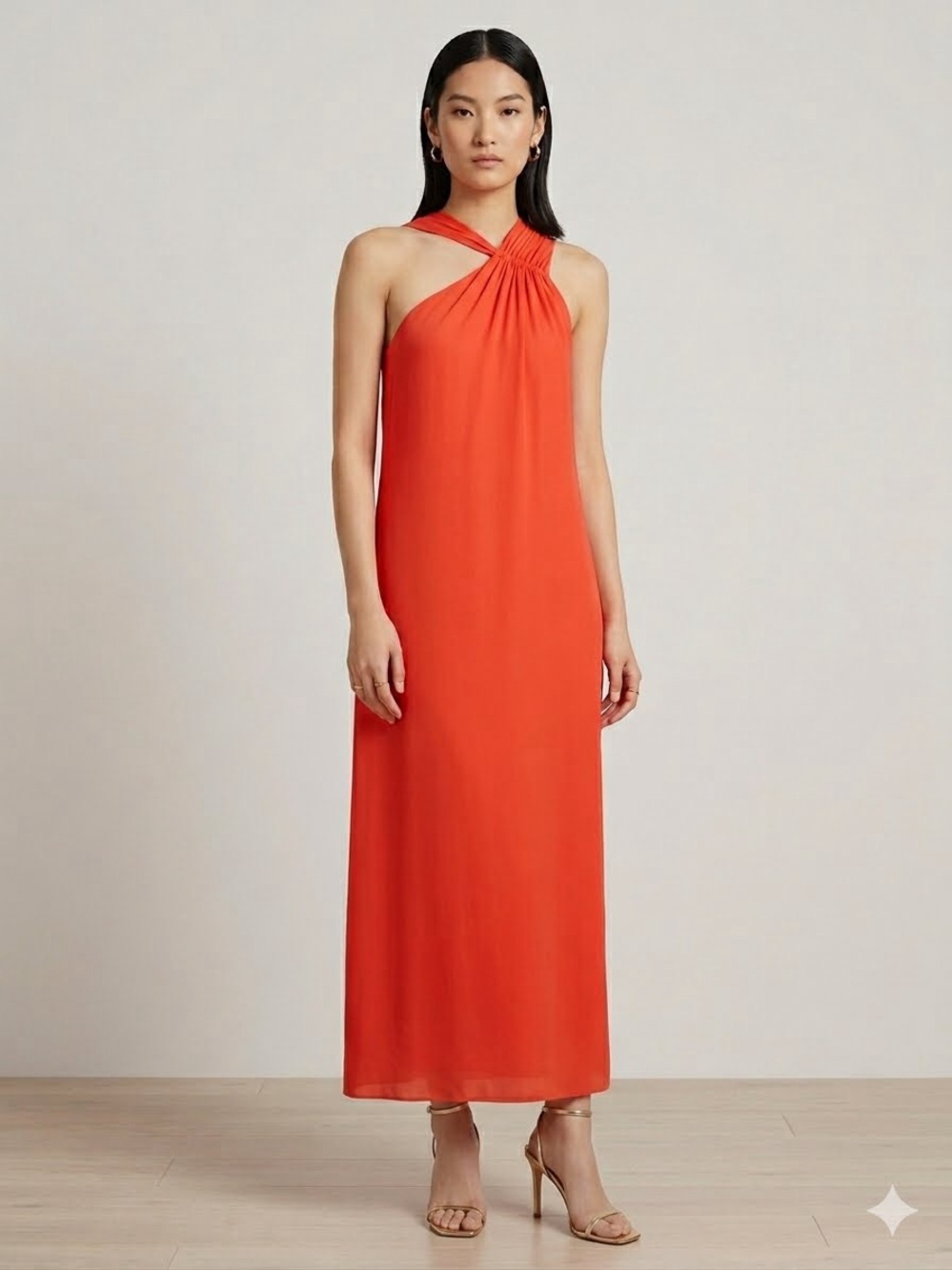Trina Turk Coral-Orange One-Shoulder Maxi dress size 2 ( fits size 4 )